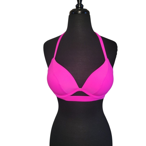 Victoria’s Secret The Hottie Halter Push-Up Bikini Top 34C Hot Pink Swim Resort - Picture 3 of 9